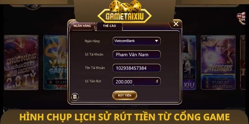 Hình chụp lịch sử rút tiền từ cổng game