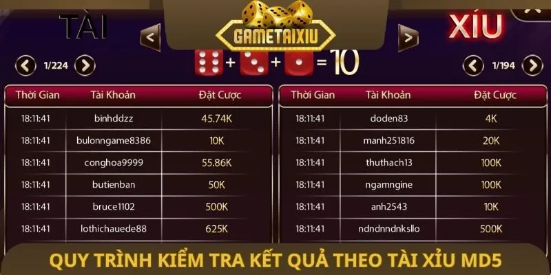 Quy trình kiểm tra kết quả theo tài xỉu MD5