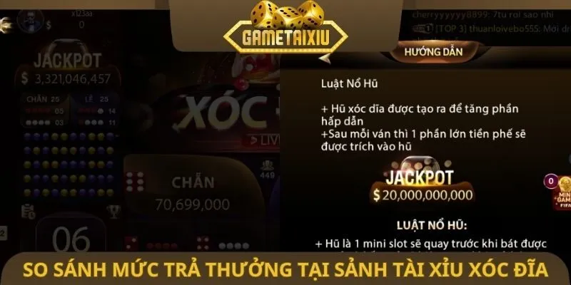 So sánh mức trả thưởng tại sảnh tài xỉu xóc đĩa